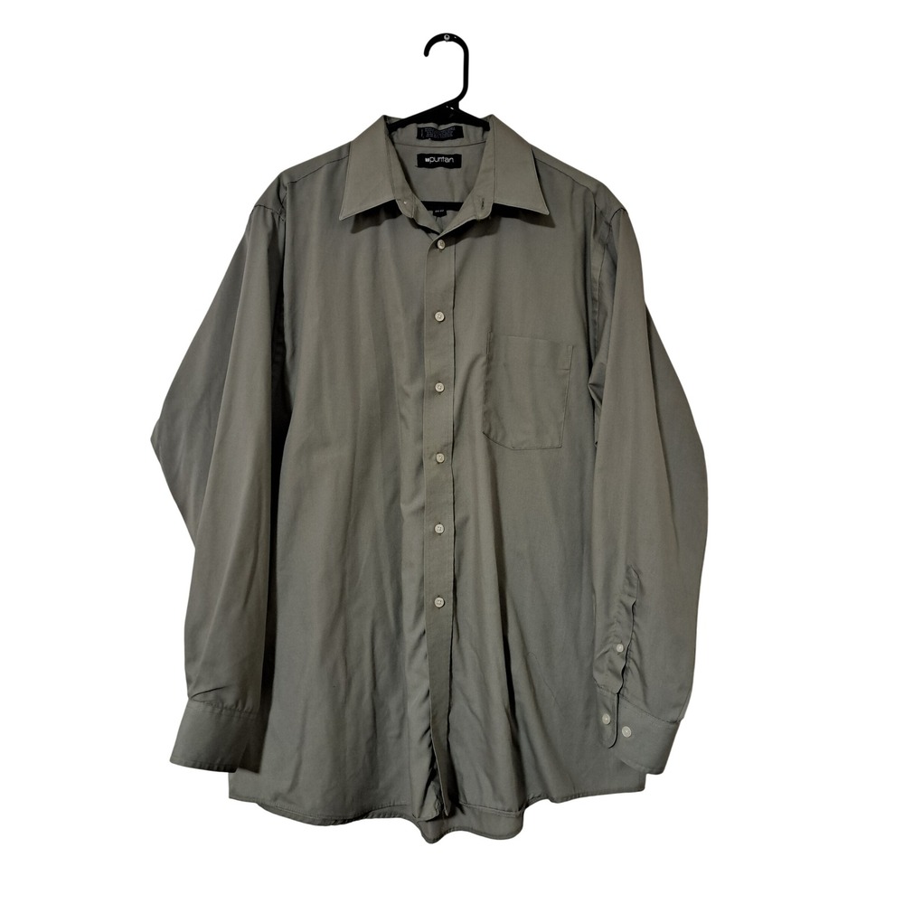 Puritan Mens 17 34/35 Wrinkle Free Button Down Dress Shirt Olive Green LS